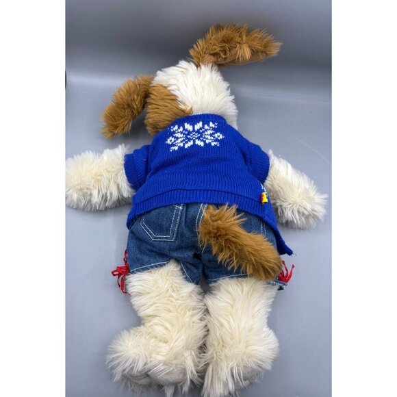 Build A Bear Plush Puppy Dog Toy In Blue Knit Sweater Denim Shorts Fluffy Shaggy - Picture 3 of 4